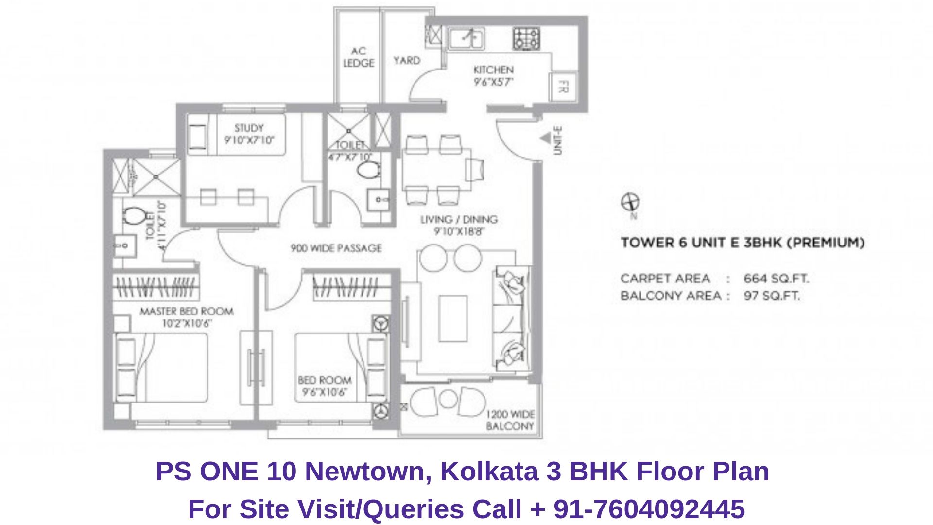 PS ONE 10 Newtown, Kolkata 3 BHK Floor Plan