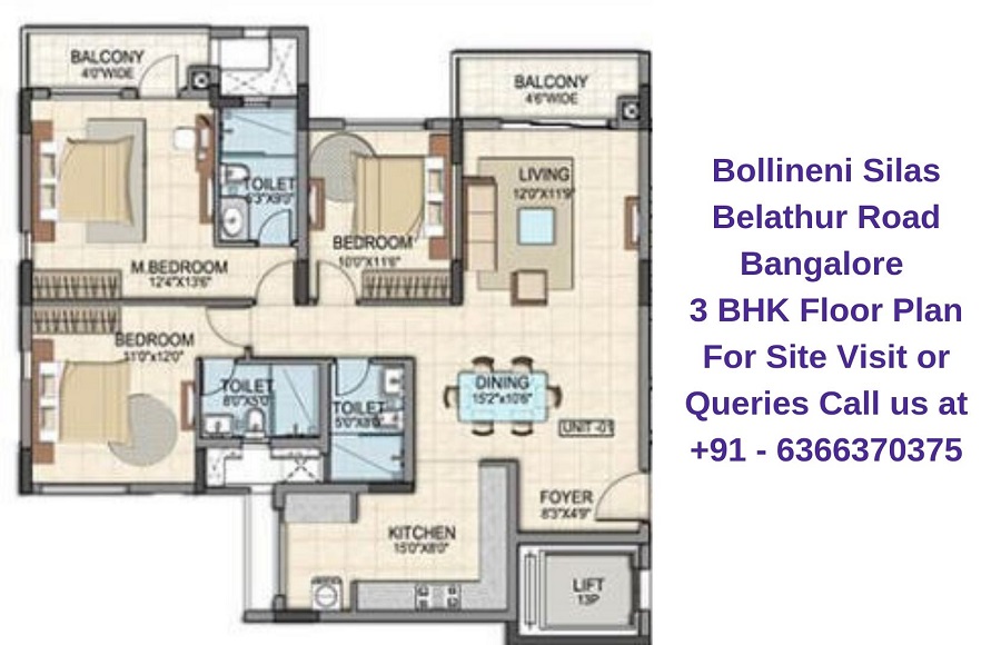 Bollineni Silas Belathur Road Bangalore 3 BHK Floor Plan
