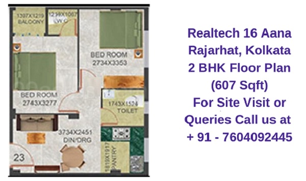 Realtech Nirman 16 Aana Rajarhat, Kolkata 2 BHK Floor Plan 607 Sqft