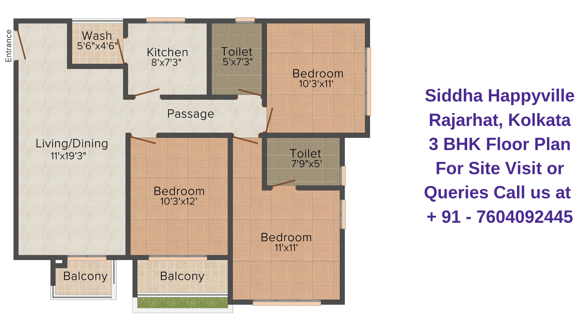 Siddha Happyville Rajarhat, Kolkata 3 BHK Floor Plan