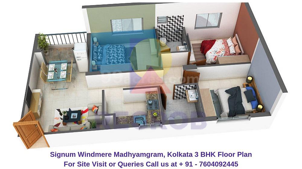 Signum Windmere Madhyamgram, Kolkata 3 BHK Floor Plan