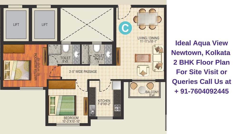 Ideal Aqua View Newtown, Kolkata 2 BHK Floor Plan