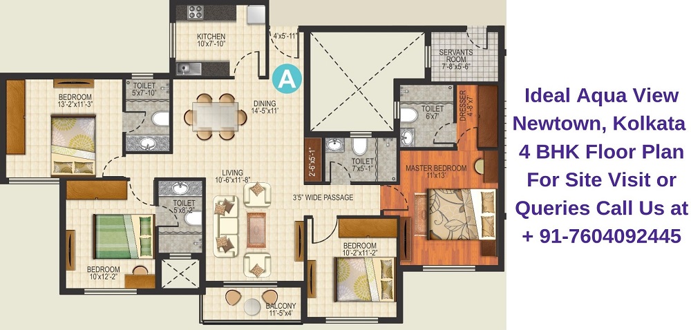 Ideal Aqua View Newtown, Kolkata 4 BHK Floor Plan