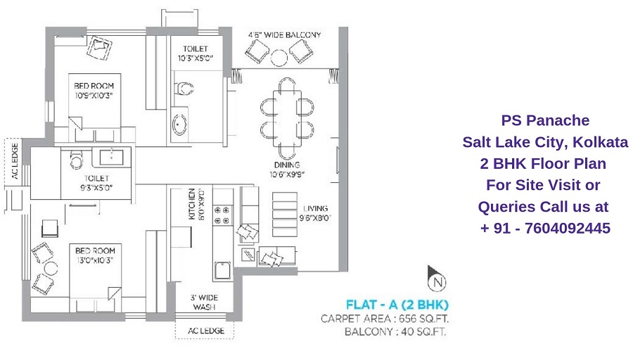 PS Panache Salt Lake City, Kolkata 2 BHK Floor Plan Regrob