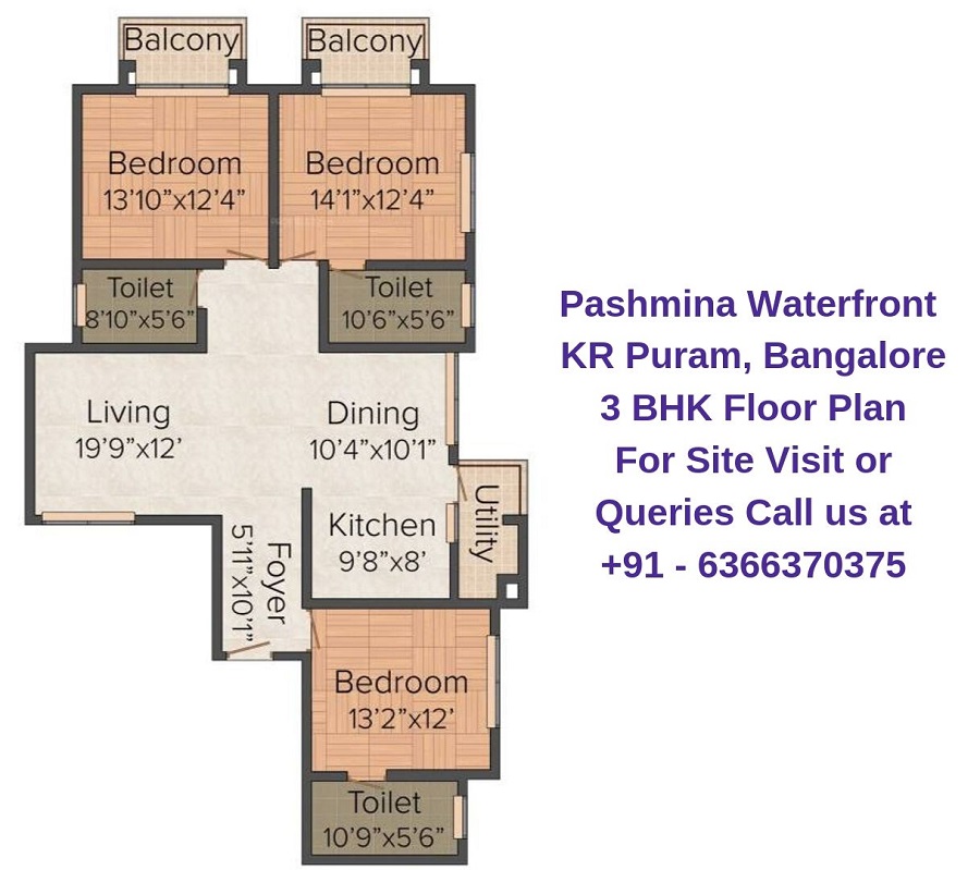Pashmina Waterfront KR Puram, Bangalore 3 BHK Floor Plan