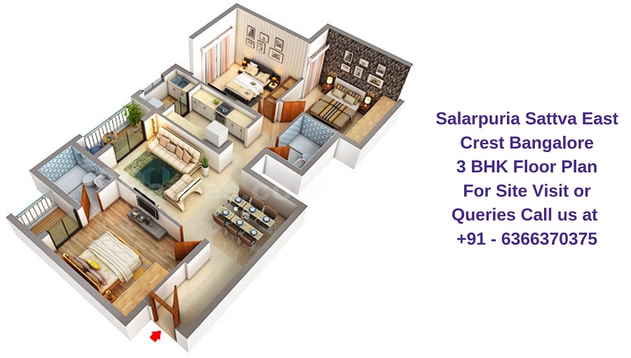 Salarpuria Sattva East Crest Bangalore 3 BHK Floor Plan