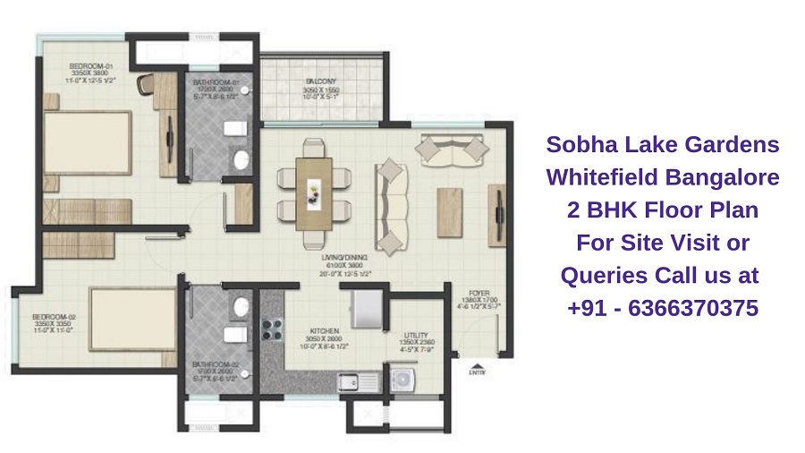 Sobha Lake Gardens Whitefield Bangalore 2 BHK Floor Plan