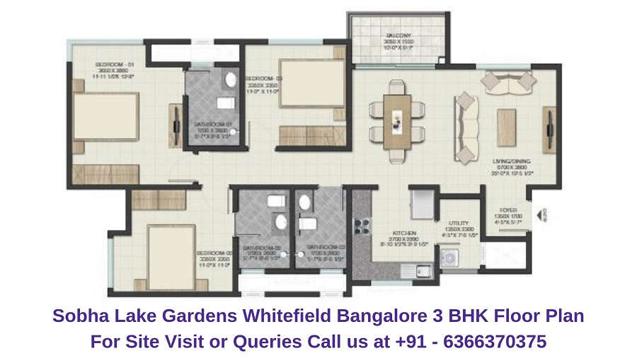 Sobha Lake Gardens Whitefield Bangalore 3 BHK Floor Plan