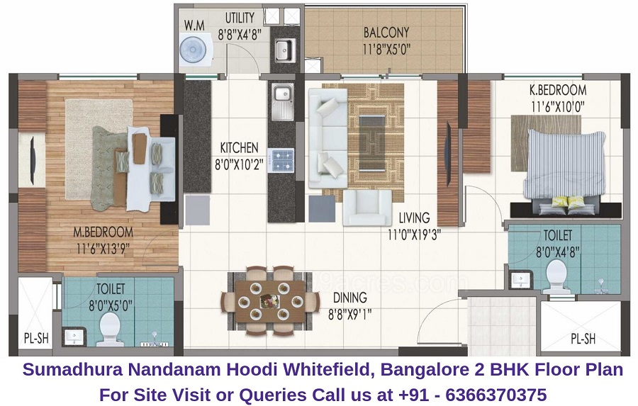 Sumadhura Nandanam Hoodi Whitefield, Bangalore 2 BHK Floor Plan