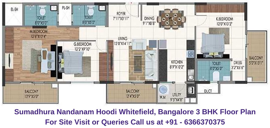 Sumadhura Nandanam Hoodi Whitefield, Bangalore 3 BHK Floor Plan