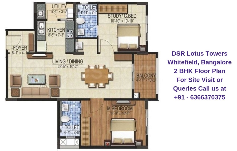 DSR Lotus Towers Whitefield, Bangalore 2 BHK Floor Plan