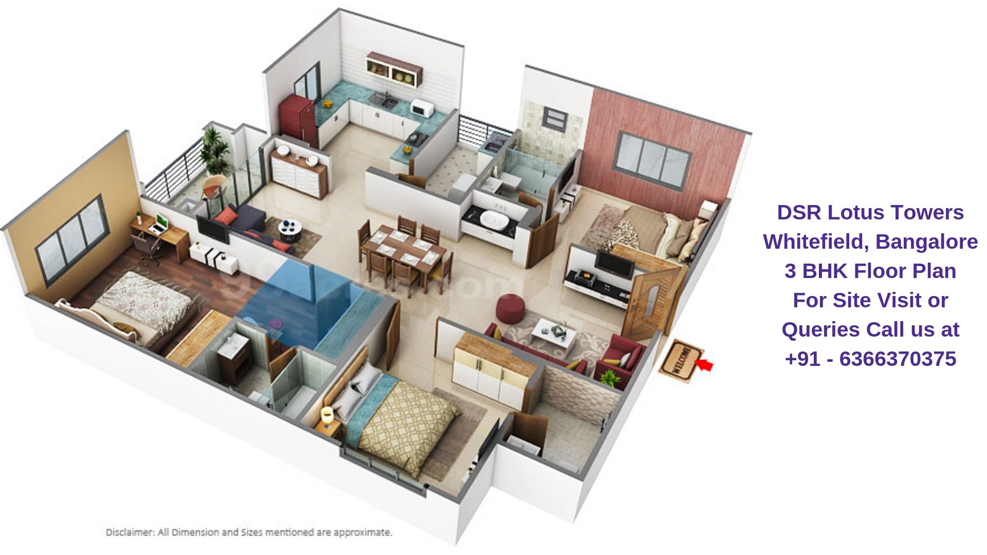 DSR Lotus Towers Whitefield, Bangalore 3 BHK Floor Plan