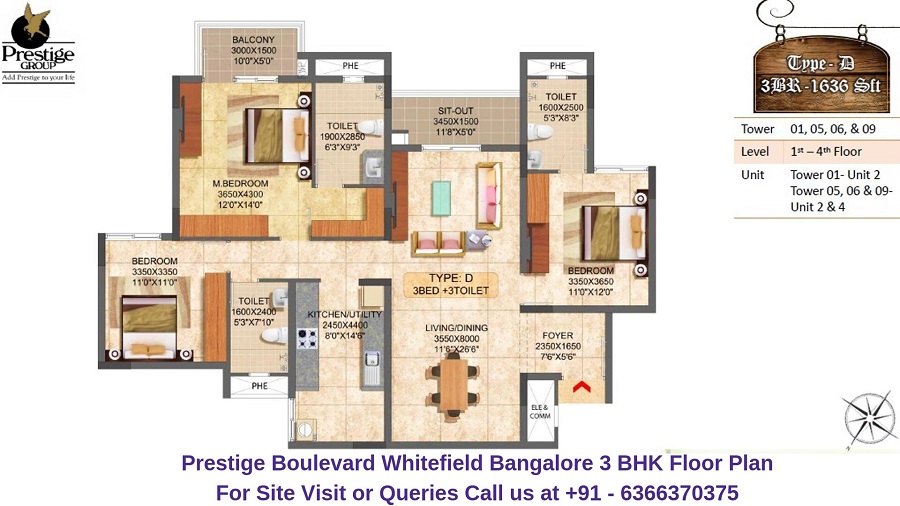 Prestige Boulevard Whitefield Bangalore 3 BHK Floor Plan