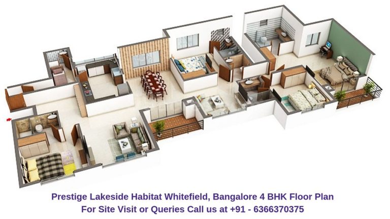 Prestige Lakeside Habitat Whitefield Bangalore 4 BHK Floor Plan 768x432 