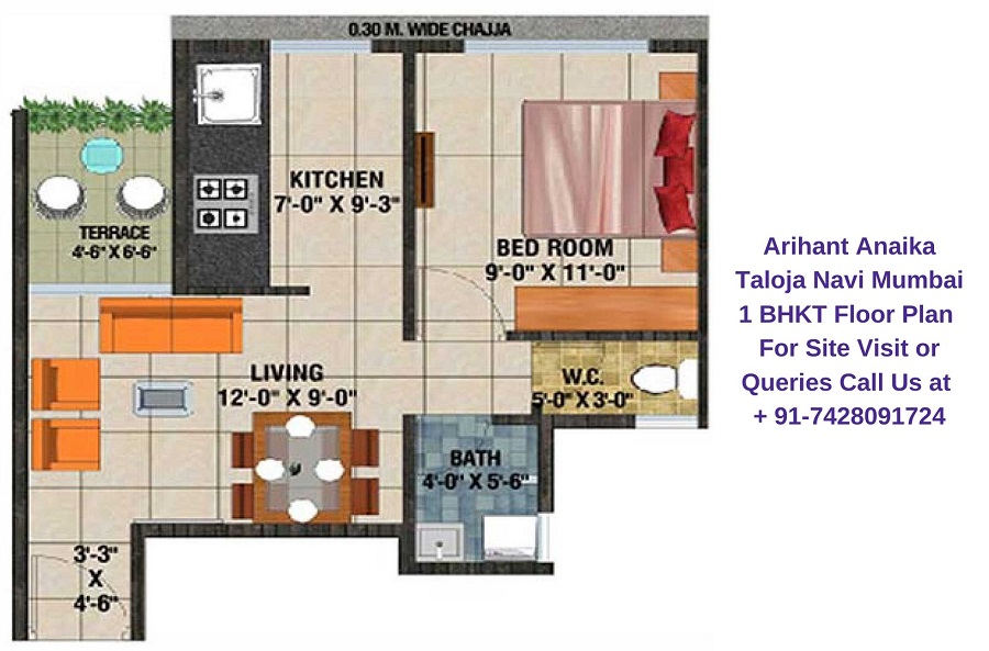 Arihant Anaika Taloja Navi Mumbai 1 BHK+Terrace Floor Plan