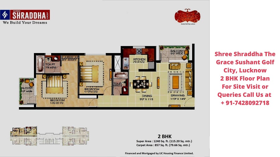 Shree Shraddha The Grace Sushant Golf City, Lucknow 2 BHK Floor Plan