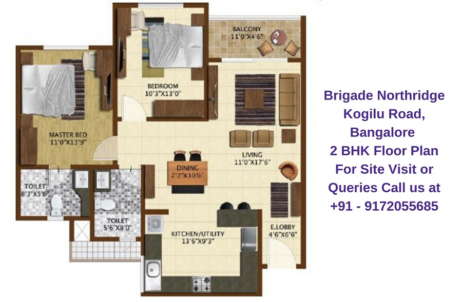 Brigade Northridge Kogilu Road, Bangalore 2 BHK Floor Plan