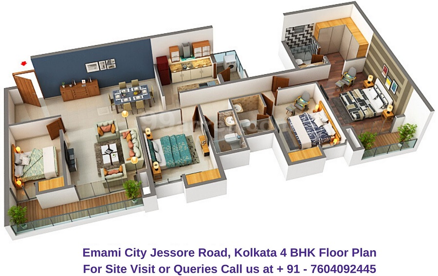 3x Jessore - Emami City Jessore Road, Kolkata 4 BHK Floor Plan - Regrob