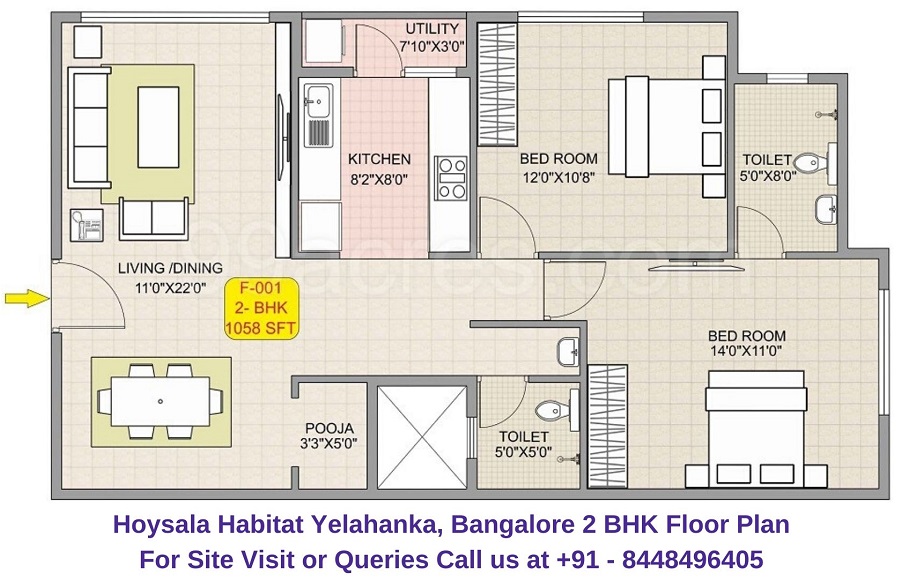 Hoysala Habitat Yelahanka, Bangalore 2 BHK Floor Plan