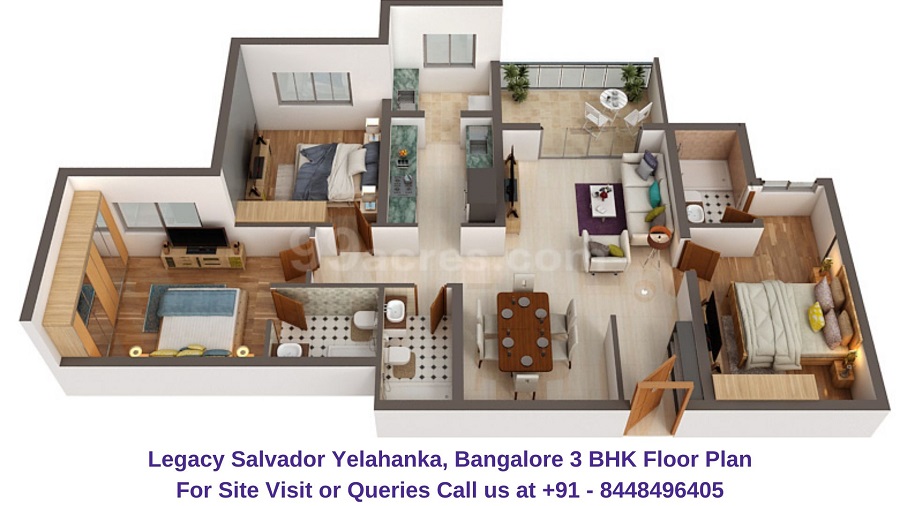 Legacy Salvador Yelahanka, Bangalore 3 BHK Floor Plan