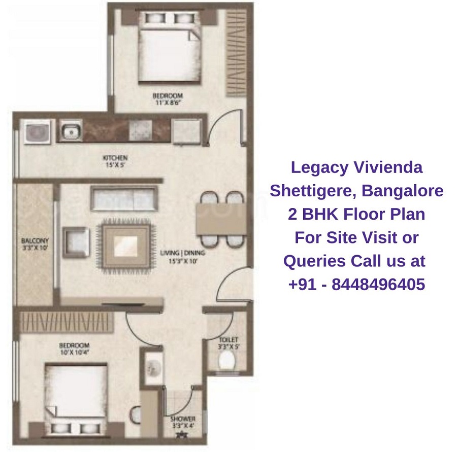 Legacy Vivienda Shettigere, Bangalore 2 BHK Floor Plan