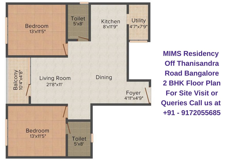 MIMS Residency Off Thanisandra Road Bangalore 2 BHK Floor Plan