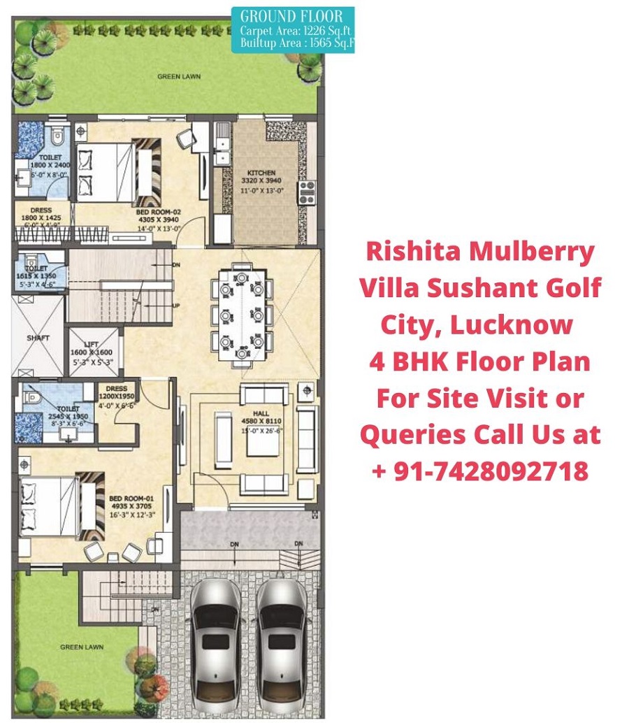 Rishita Mulberry Villa Sushant Golf City, Lucknow 4 BHK Floor Plan
