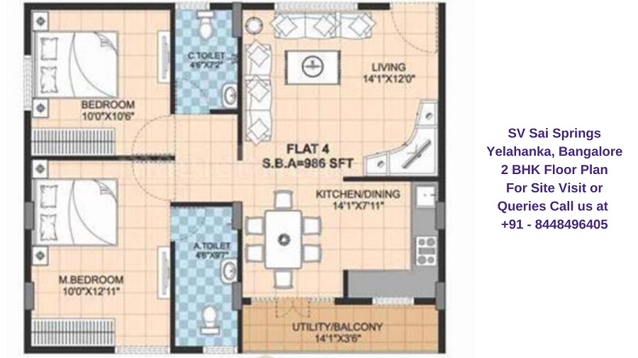 SV Sai Springs Yelahanka Bangalore 2 BHK Floor Plan Regrob
