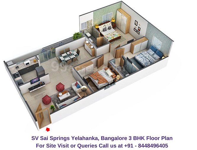 SV Sai Springs Yelahanka Bangalore 3 BHK Floor Plan