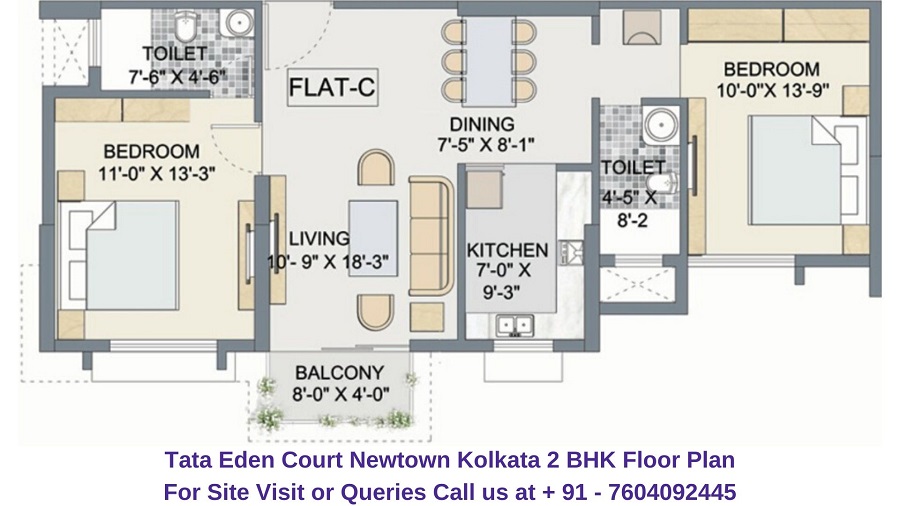 Tata Eden Court Newtown Kolkata 2 BHK Floor Plan