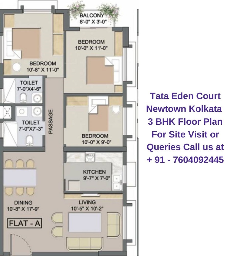 Tata Eden Court Newtown Kolkata 3 BHK Floor Plan (2)