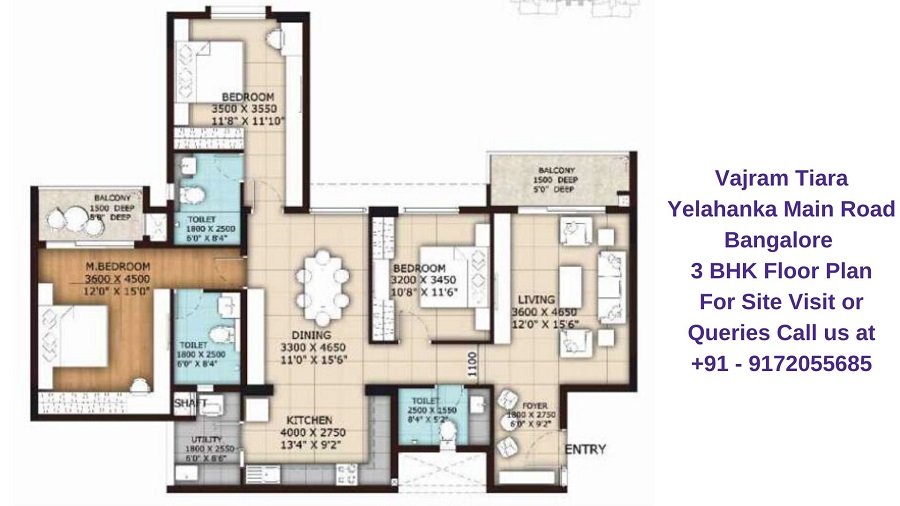 Vajram Tiara Yelahanka Main Road Bangalore 3 BHK Floor Plan
