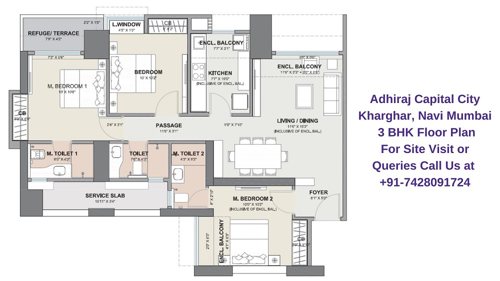 Adhiraj Capital City Kharghar Navi Mumbai 3 BHK Floor Plan 950 sqft