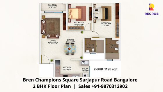 Bren Champions Square Sarjapur Road Bangalore |☎️ 9870312902 2 BHK Floor Plan
