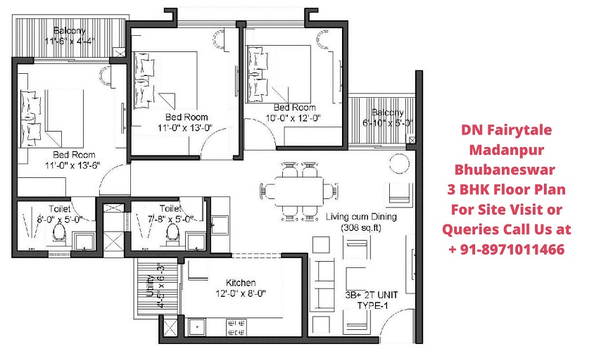 DN Fairytale Madanpur Bhubaneswar 3 BHK Floor Plan