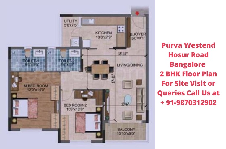 Purva Westend Hosur Road Bangalore 2 BHK Floor Plan