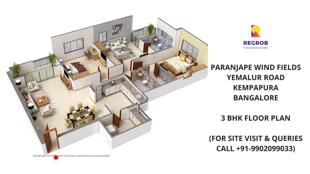 3 BHK Floor Plan Paranjape Wind Fields