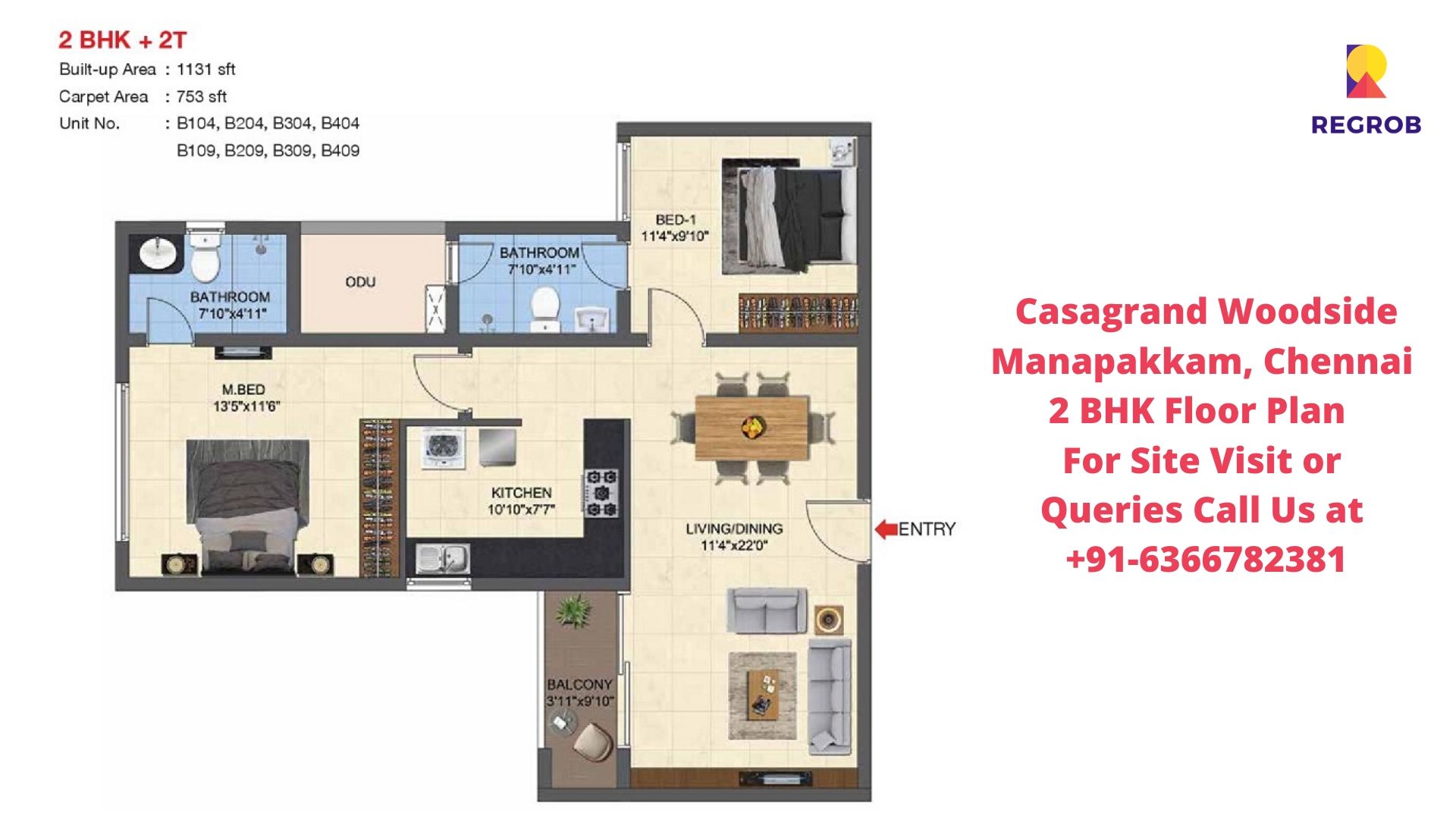 Casagrand Woodside Manapakkam, Chennai 2 BHK Floor Plan