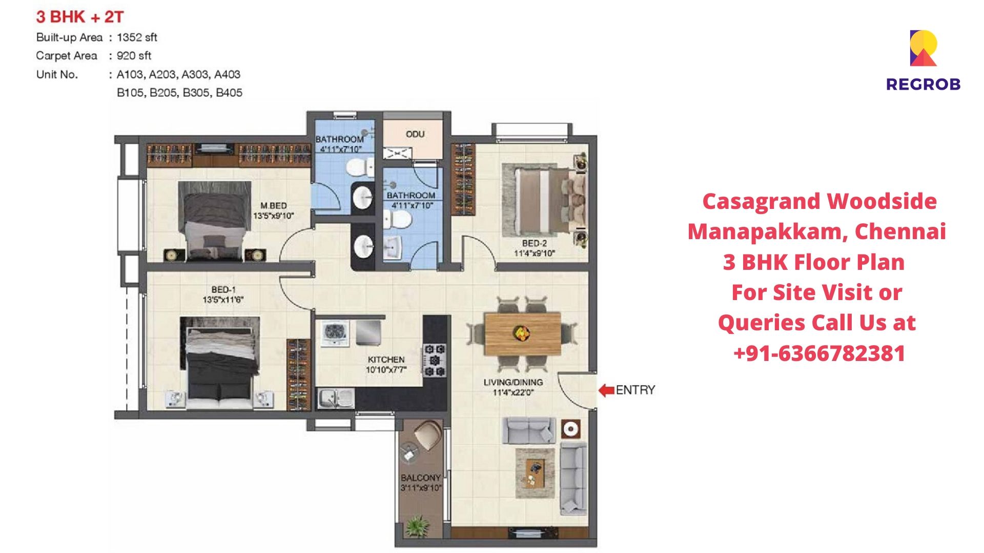 Casagrand Woodside Manapakkam, Chennai 3 BHK Floor Plan