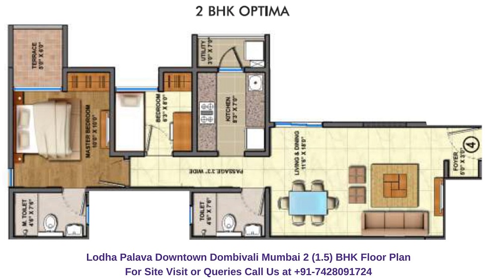 Lodha Palava Downtown Mumbai 1.5 BHK Floor Plan Regrob