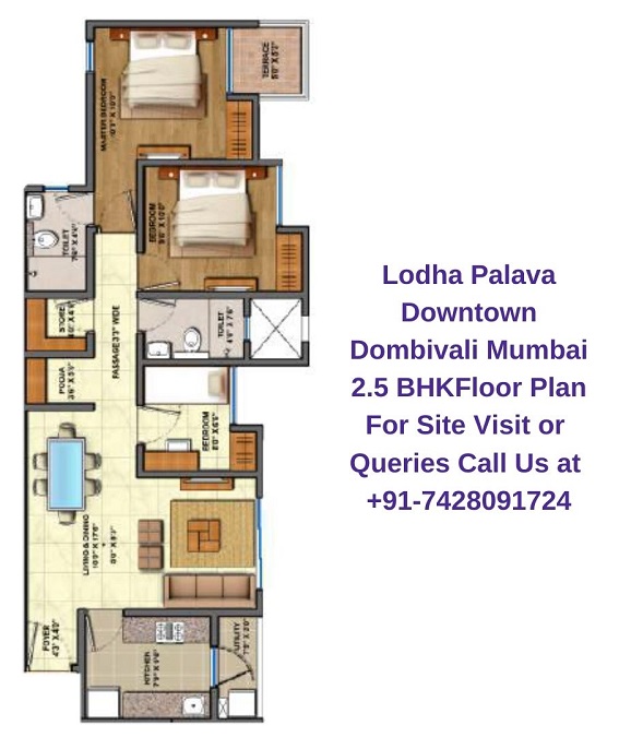 Lodha Palava Downtown Mumbai 2.5 BHK Floor Plan Regrob