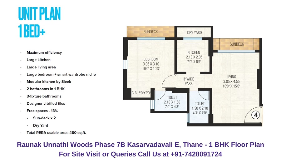 Raunak Unnathi Woods Phase 7b Kasarvadavali E Thane 1 Bhk Floor Plan Regrob