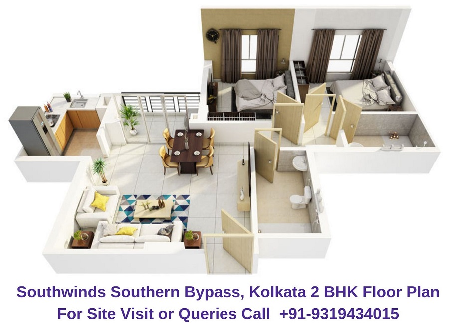 2 BHK Floor Plan of Southwinds Southern Bypass Kolkata