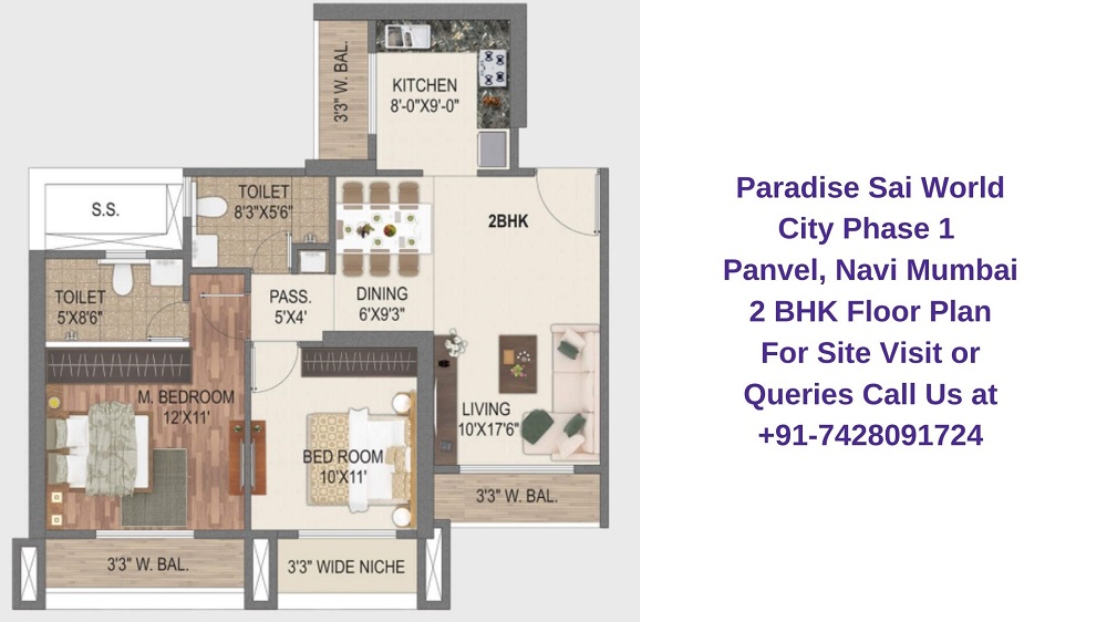 Paradise Sai World City Phase 1 Panvel, Navi Mumbai 3 BHK Floor Plan