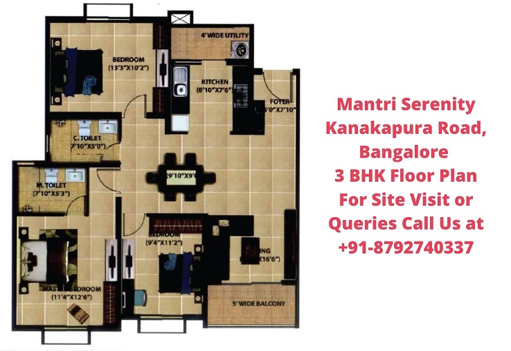 Mantri Serenity Kanakapura Road, Bangalore 3 BHK Floor Plan (1)