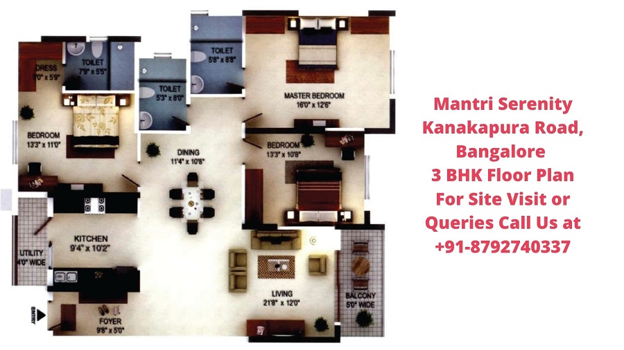 Mantri Serenity Kanakapura Road, Bangalore 3 BHK Floor Plan (2)