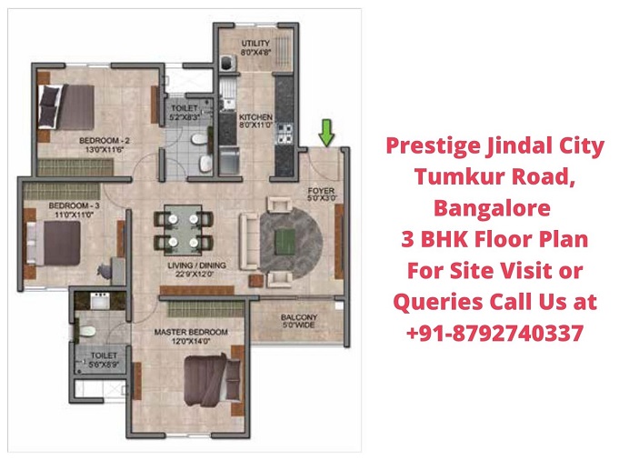 Prestige Jindal City Tumkur Road, Bangalore 3 BHK Floor Plan Regrob