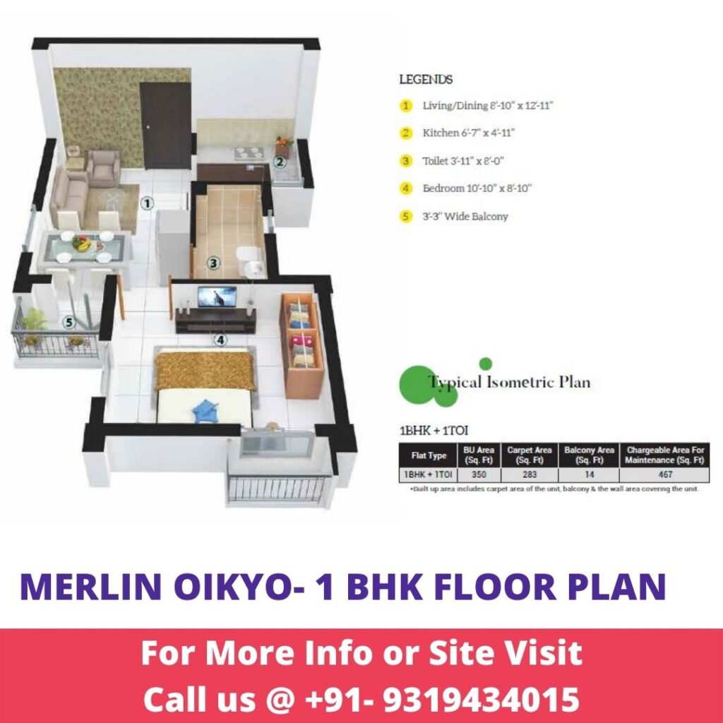 1 BHK floor Plan of Merlin Oikyo