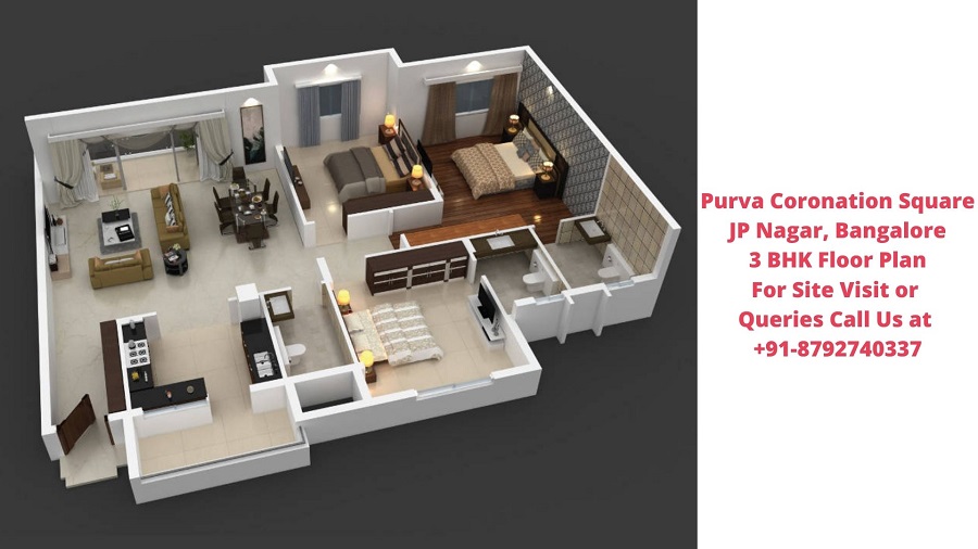 Purva Coronation Square JP Nagar, Bangalore 3 BHK Floor Plan