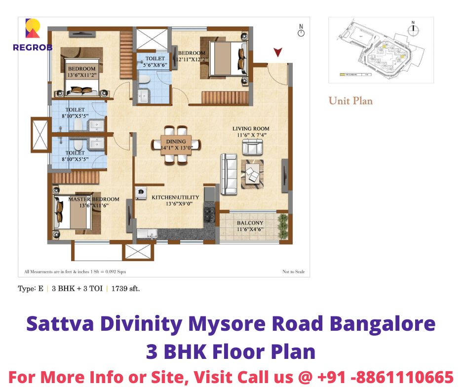 Sattva Divinity 3 BHK Floor Plan